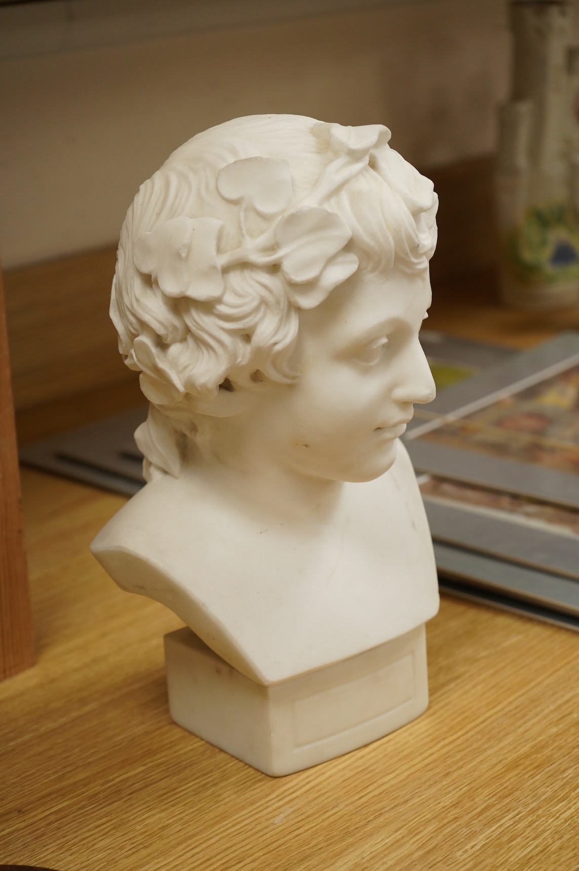 A Victorian carved marble bust, 32cm